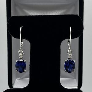 Beautiful 3.3ctw Oval Cut Sapphire Earrings White Sapphire Accents